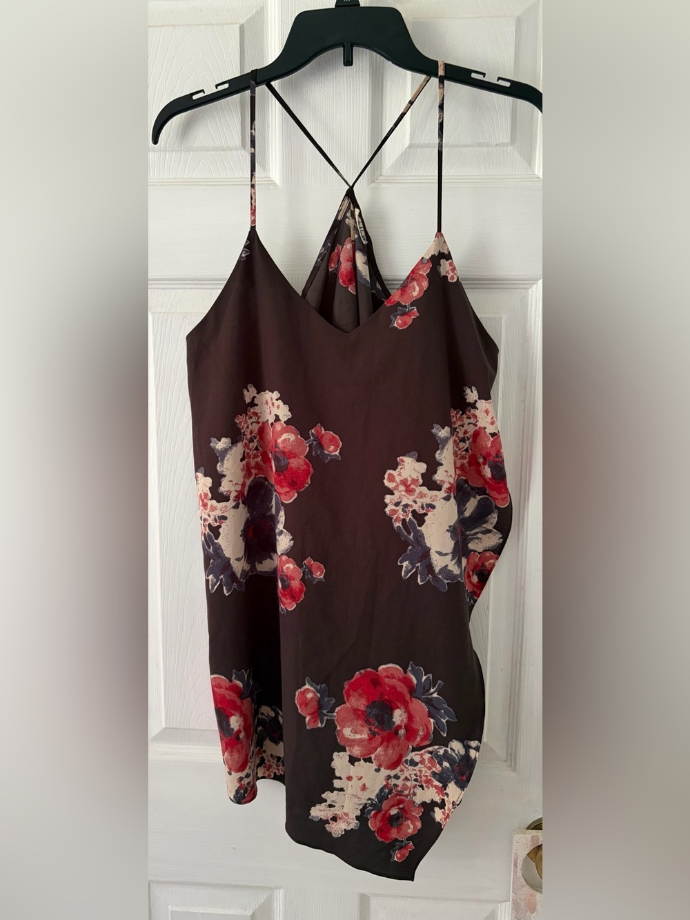 Free People Black Floral Slip Dress with Red and Cream Blooms